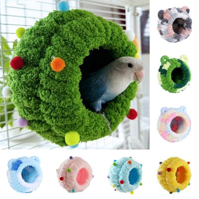 Plush Bird Nest Soft Round Bird House with Ears Cozy Warm Parrot Snuggle Hut Fluffy Cave Nest for Lovebird Conure Budgie