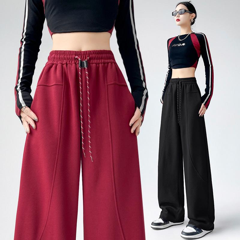 Women's High-Waist Wide-Leg Sweatpants: Autumn/Winter Thickened Velvet Casual Pants