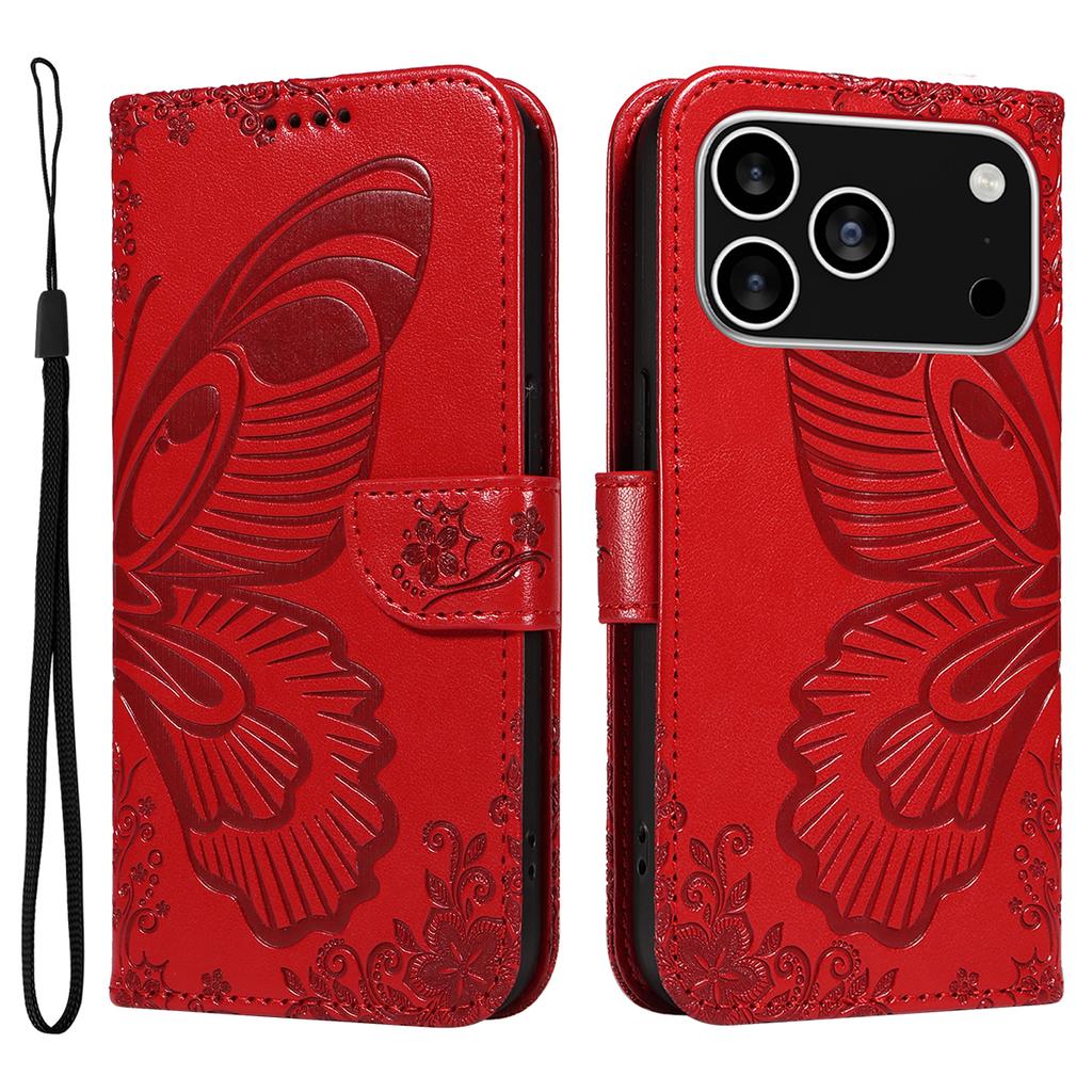For iPhone 17 Pro Case Butterfly Pattern PU Leather Folio Flip Phone Cover