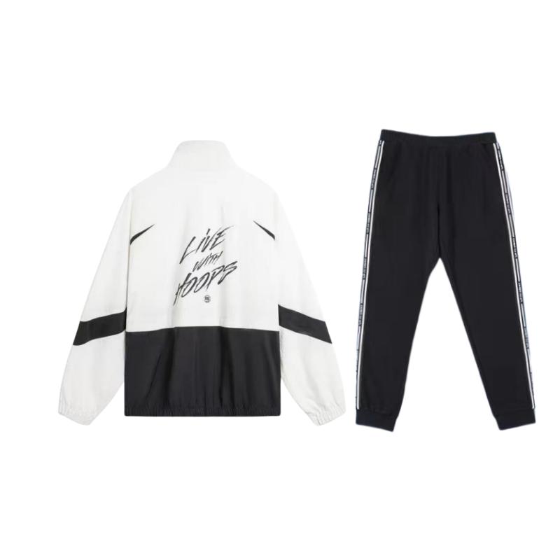 Li-Ning Color Block Letter Print Cardigan Stand Collar Windbreaker Comfortable Cuffed Warm Long Pants Casual Sports Suit AFDU419-2+YKLU333-1