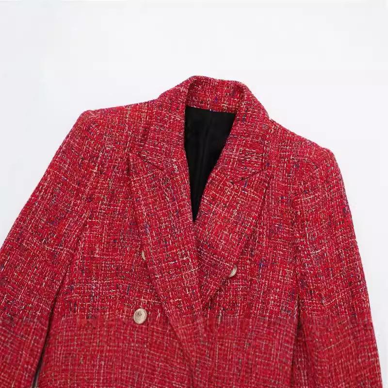 Autumn Double-Breasted Textured Office Jacket - Women's Fashion Suit with Small Fragrance Style