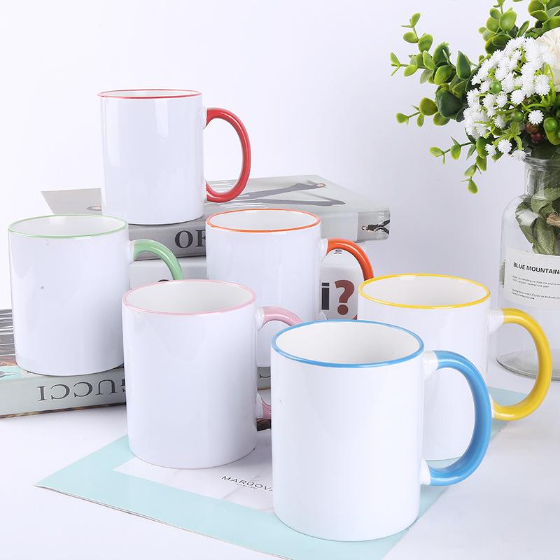 Blank Ceramic Mug with Color Handle, for Sublimation