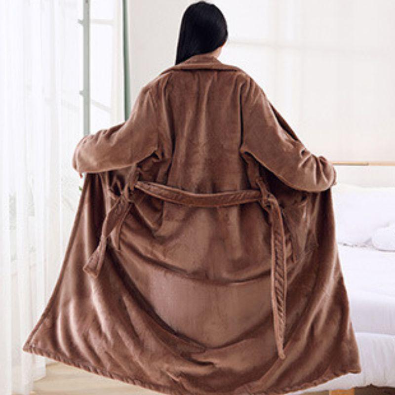 Unisex Mid-Length Thick Coral Fleece Robe for Couples, Home Wear Bathrobe & Pajamas.