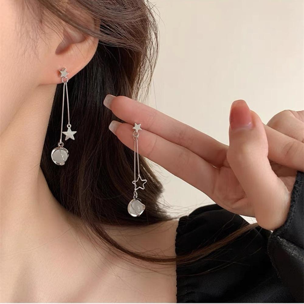 Brincos de Borla Pérola Sense Premium Agulha de Prata Celebridade Elegante Moda Brincos de Temperamento Brincos Longos de Diamante Flash de Luxo Leve Mulheres