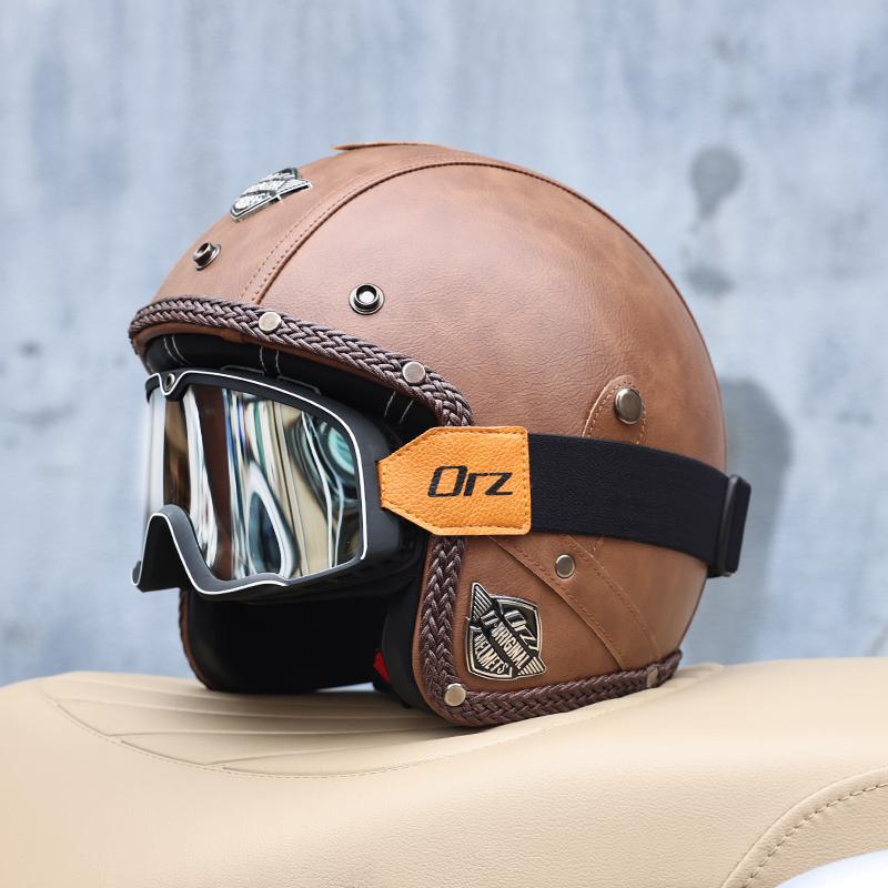 All Season 3/4 Half Face Motorcycle Helmet Unisex Retro Style DOT Approved Solid ABS Shell Adjustable Motorbike Safety Helmet
