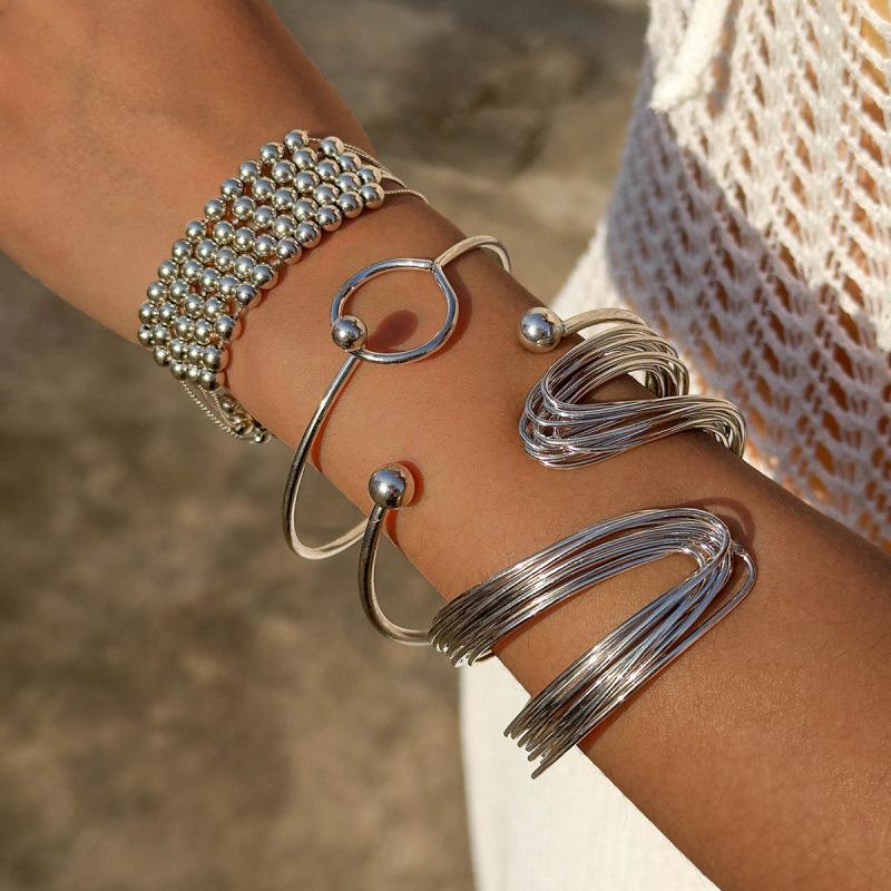 Geometric pleated metal bracelet light luxury bracelet multi-layer stacked bracelet women