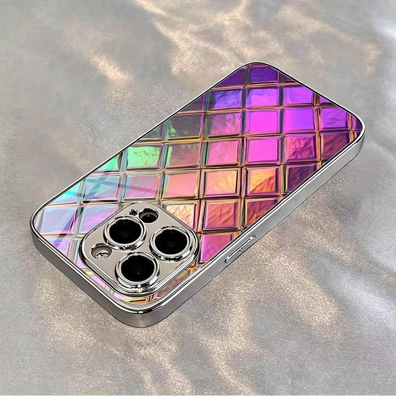 Neon Kleur Raster Ruit Patroon Glas Galvanisch Behandeld Telefoonhoesje Voor iPhone 17 Pro Max 16 15 14 13 12 11 Plus 16E 17 Air Cover