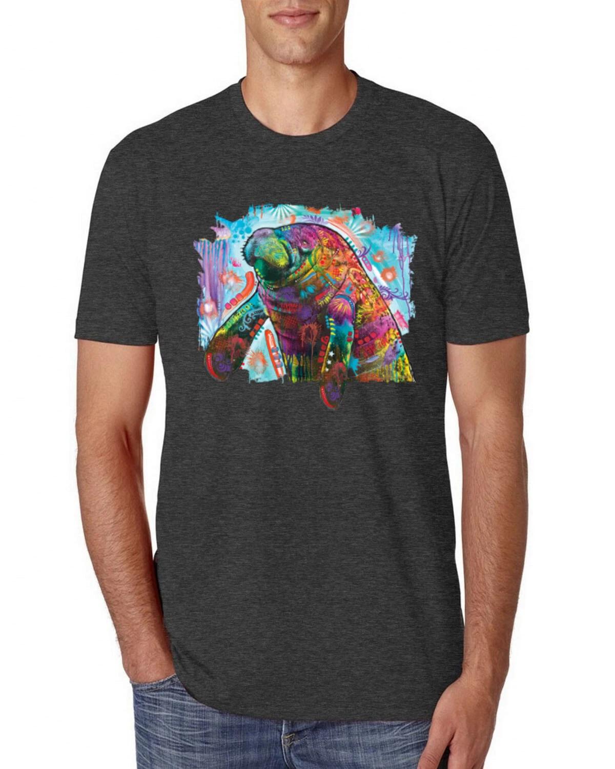 Rainbow Painted Manatee Dean Russo Design Men Premium Tri Blend T- Shirt L