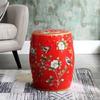 New Chinese Style Ceramic Drum Stool, Floral Bird Design Ottoman for Entryway&Living Room, Decorative Shoe Bench and Home Decor
