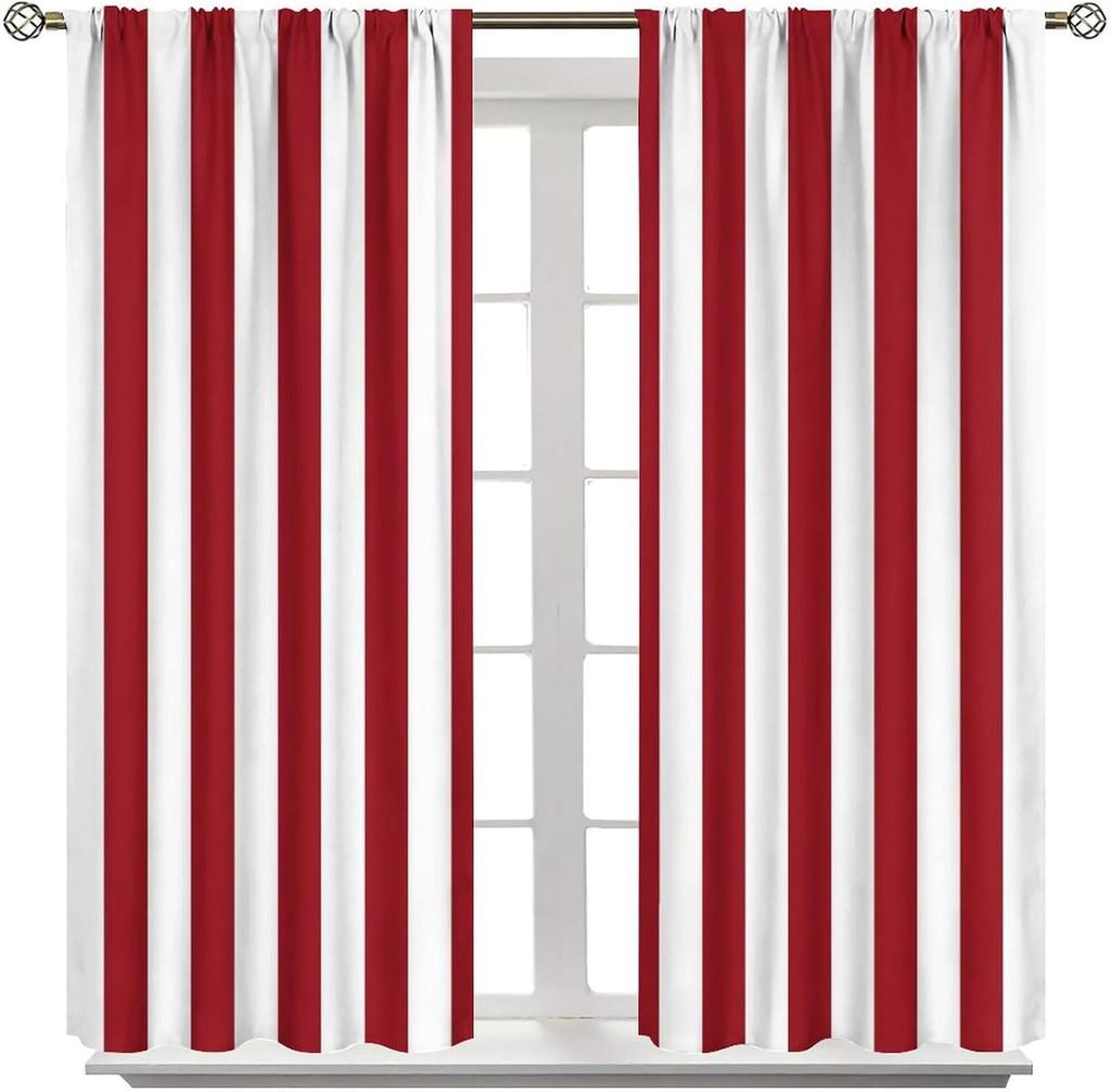 Red White Striped Curtains Vertical Stripe Geometric Modern Chic Style Curtain Bedroom Living Farmhouse Made Of Polyester Window Treatment