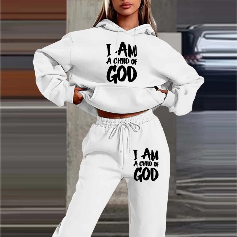 Direct supply, European and American trendy brand fleece sweater sweatpants set, new women's clothing, letter-printed hoodie women's suit