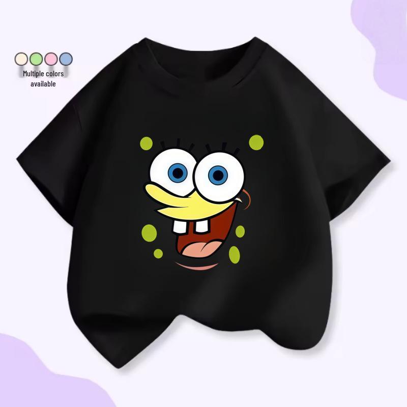 SpongeBob Smiley Face Round Neck T-Shirt - Unisex Summer Short Sleeve 130 cm
