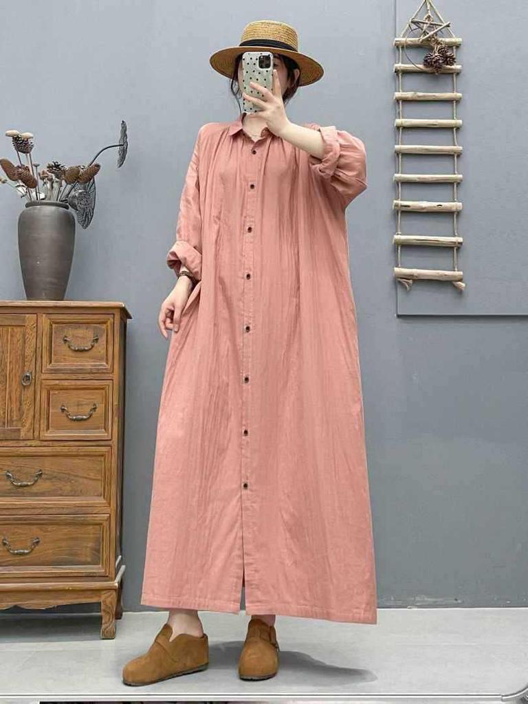 2026 Spring Women's Long Sleeve Shirt Dress: Loose, Slimming, with a Stylish Lapel and Elegant Design.
