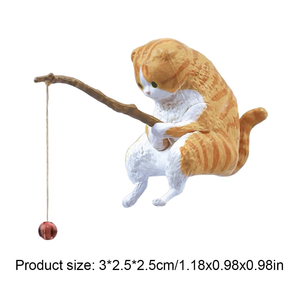 Fishing Cat Ornaments Fish Landscaping Aquarium Decoration Cartoon Cat Statue Fishing Figure Fisherman Figurine Home Car Interio