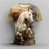 Summer Men's T Shirt 3d Horse Print Casual Crew Neck Short Sleeve Tee Oversized Clothing Animal T-Shirts Fashion Streetwear Race