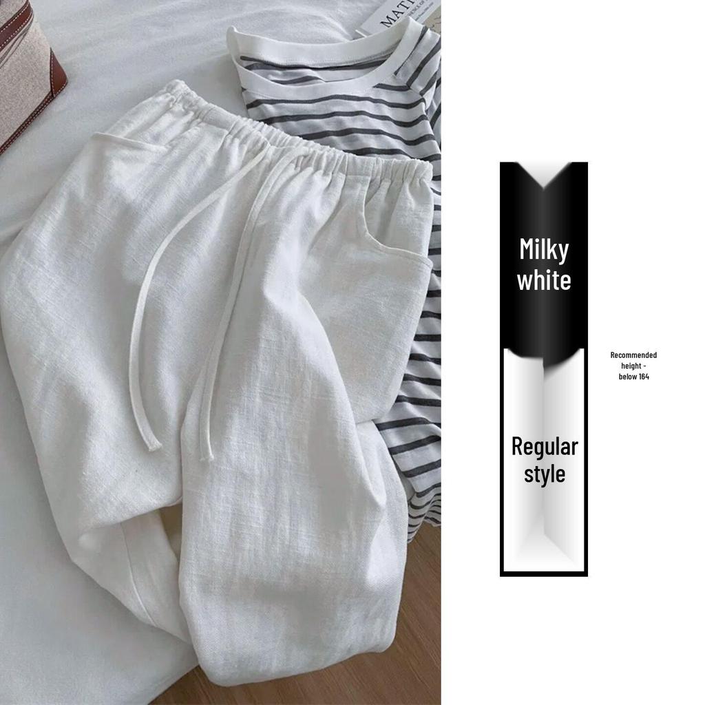 White Linen Wide-Leg Women’s Pants - Summer 2026 Old Money Style, Lightweight Loose Drape, Casual Straight-Leg.