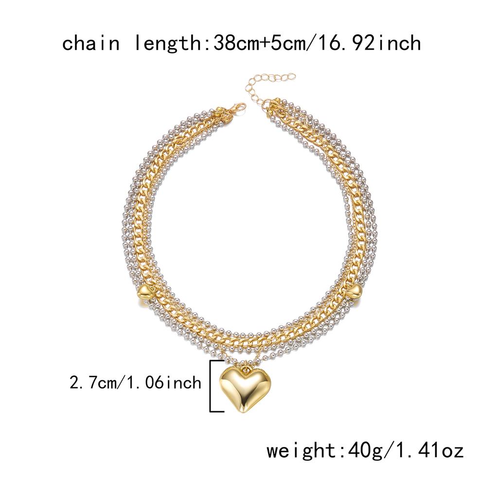 Punk Goudkleurige Hart Hanger Ketting voor Vrouwen 2026 Trendy Meerdere Lagen Bedeltjes Schakelketting Kralen Choker Y2K Sieraden Accessoires