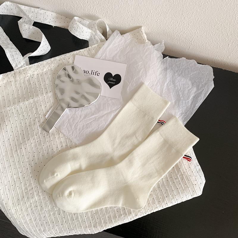 

5pair Socks Women S Fashion Tb Cloth Label Medium Tube Socks Solid Color College Style Versatile Stacking Socks Spring And Autumn Cotton Socks Socks One size fits all белый