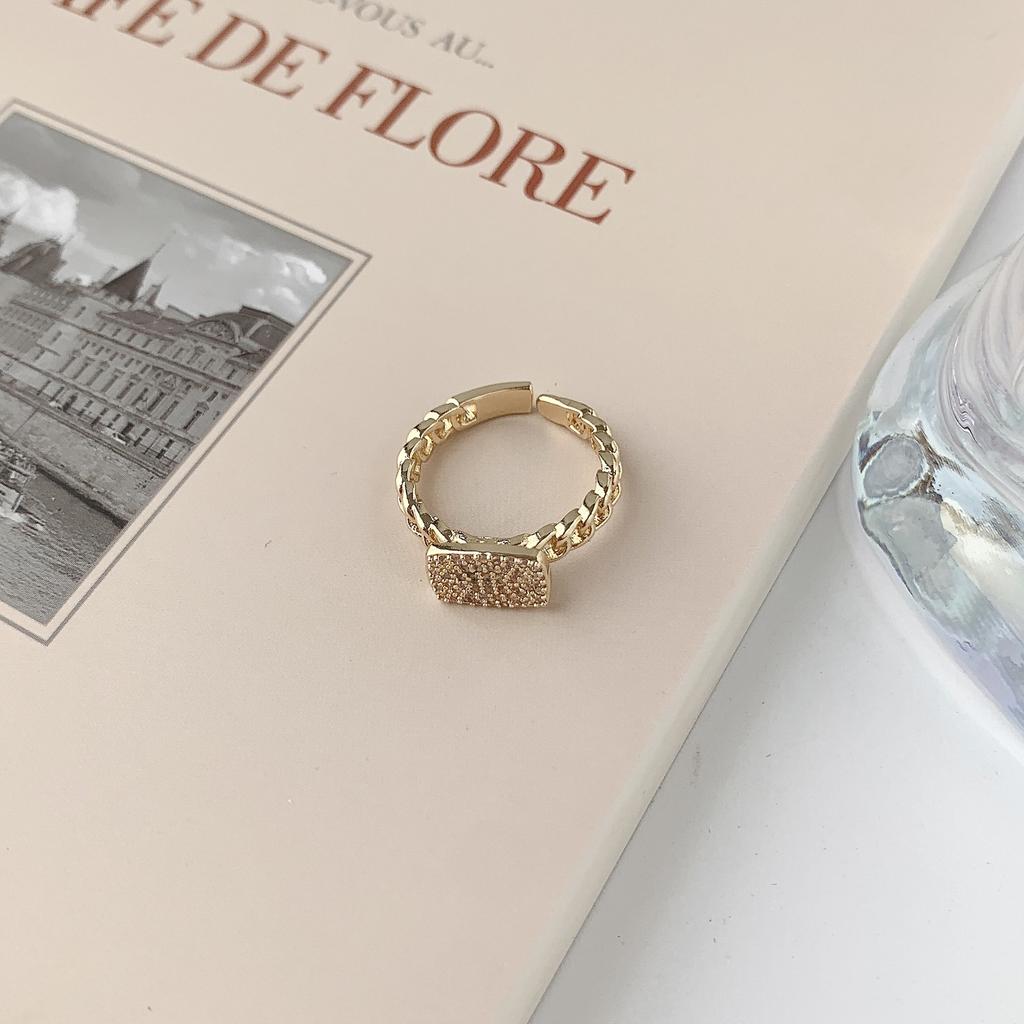 Light Luxury Diamond-Set Letter Love Fan-Shaped Geometric Ring Women'S Exquisite Versatile Temperament Girl Ring Ring