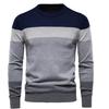 Men's Striped Knit Pullover Sweater - Youth Style, Round Neck, Spring/Autumn Wear