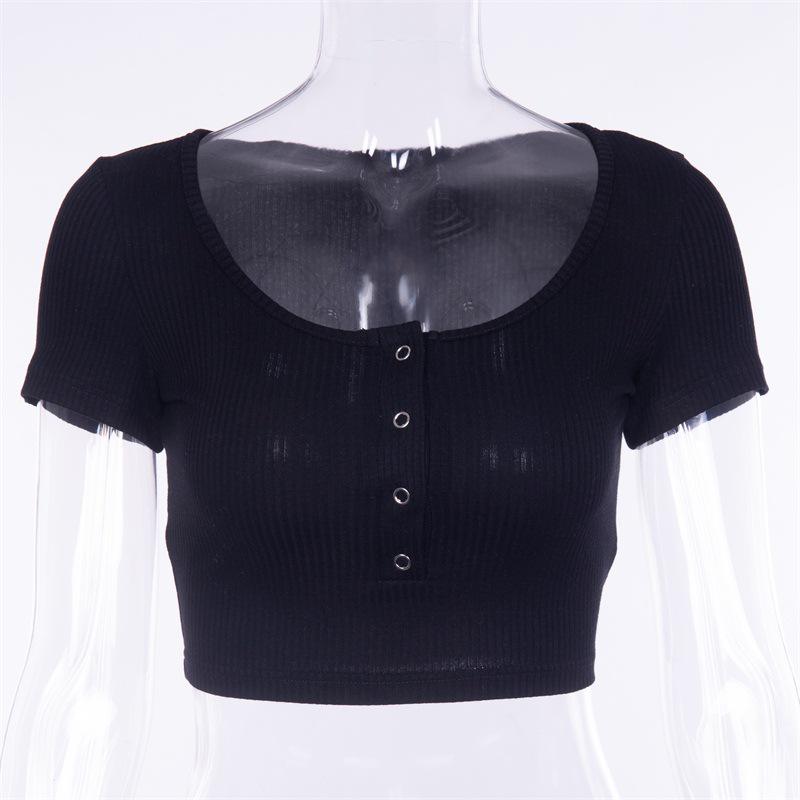 Summer Women's Short Sleeve Multicolor Open Button T-Shirt