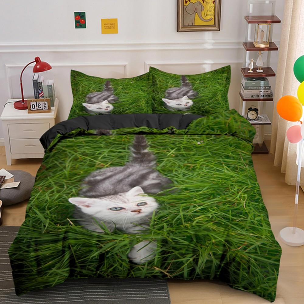 Lovely Baby Cat Bedding Set 3D Kitten Flower Bed Single Double Queen Twin Full Size Duvet Cover Set Kids Girls Room Decor