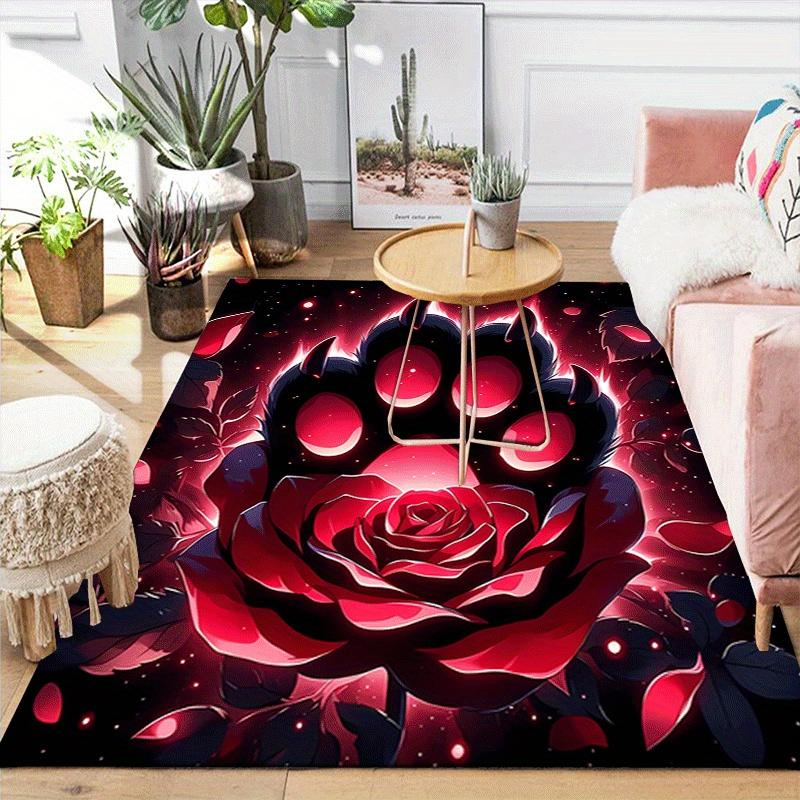 1 Stück Rose und Bärenkralle Design Teppich für Innenbereiche - Weich, Rutschfest und Langlebig Gaming-Raum Dekor für Schlafzimmer