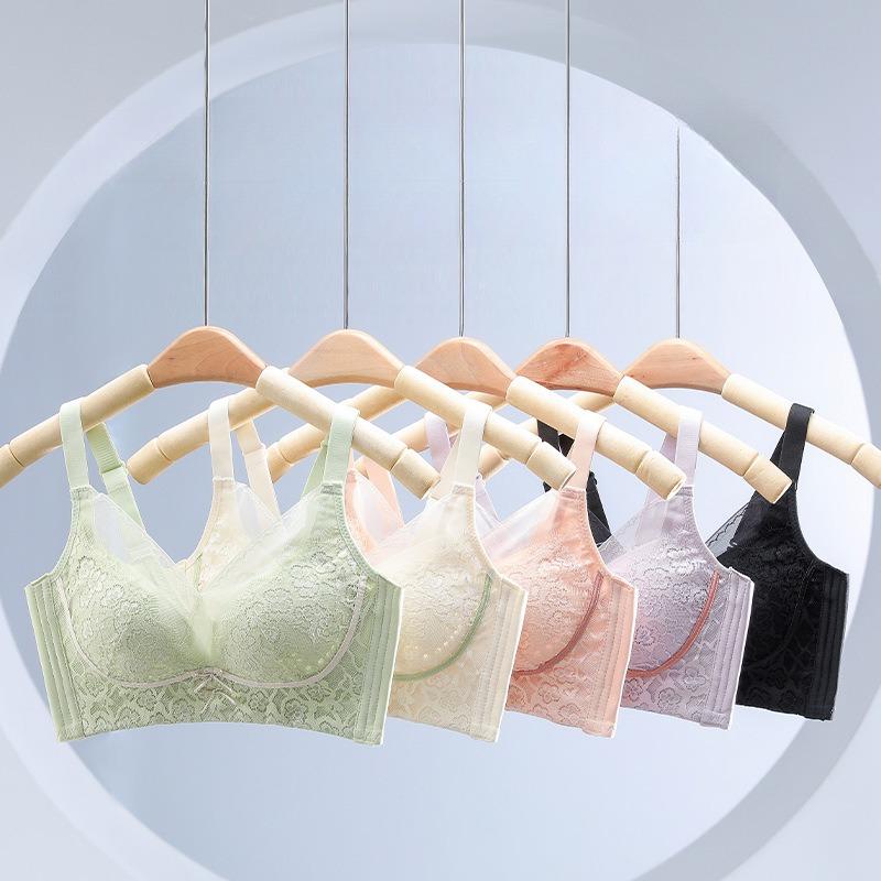 Summer 0.3CM Breathable Cup Lace Underwear Ladies Without Steel Ring Thin Cup Bra Gathered Adjustable Bra