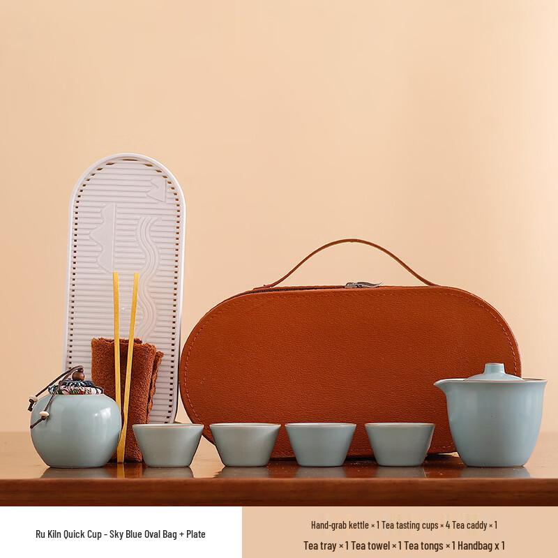 YuzhuXun Ceramic Travel Tea Set with Gaiwan and Tea Tray