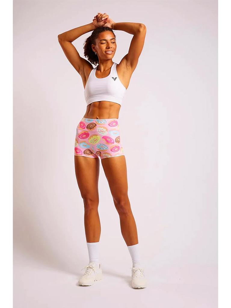 Strawberry Donut High-Waist Yoga Shorts - Women's Printed Fitness & Sportswear.