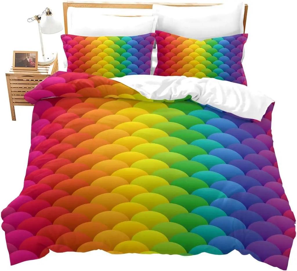 Dopamine Rainbow Stripe 3D Printed Duvet Cover Colorful Printed Bedding Light Luxury 3 Piece Set With 2 Pillowcases No Quilt