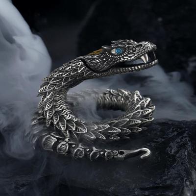 Men Bracelet Vintage Hip Hop 3D Snake Bracelet Symbolizes Good Luck Prosperity New Year Birthday Wedding Gift Bangle