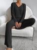 European & American Autumn/Winter Two-Piece Set: V-Neck Ribbed Knit & Casual Straight-Leg Pants