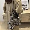 Korean Double Sided Leopard Print Bucket Shoulder Bag , Stylish Leopard Print Handbag for Women, Fashion Bow Large Capacity Crossbody Bag