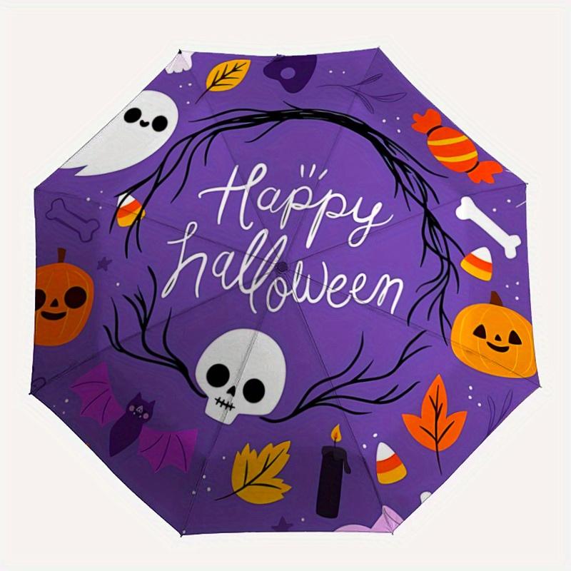 1pc Happy Halloween Cute Pumpkin Ghost Skull Pattern Umbrella, Fashionable, Personalized, High-Value Folding Umbrella, a Must-Have for Summer, 8-