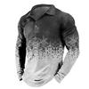 Long Sleeve Polo Shirt with Ornate Snowflake Pattern, Fashionable Casual Top