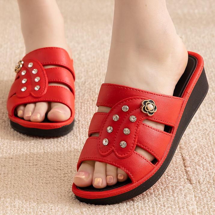 High heel women's drag summer new wedge heel thick bottom hollow women's drag non-slip fashion slippers