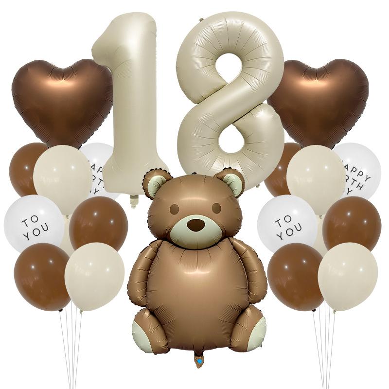 Cute Teddy Matte Bear Balloon Set Vintage Baby Shower Photo Props Birthday Party Scene Arrangement