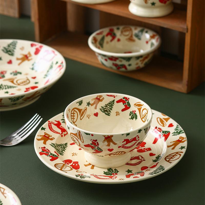 Christmas Ceramic Tableware Cake Dessert Dish Home Party Dinner Snack Plate Breakfast Bowl Easy To Clean Merry Christmas Supplie