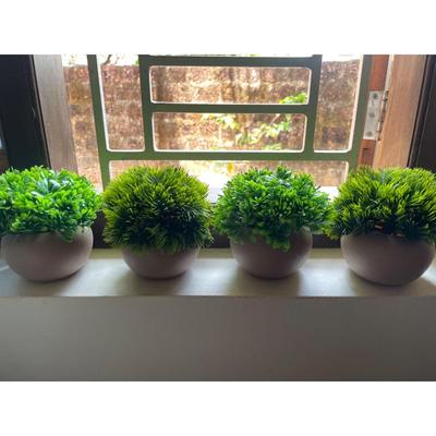 4 Packs Artificial Potted Bathroom Fake Shelf Plant Office Table Decor Mini Green Faux Topiary Kitchen Cabinet Farmhouse Decorations (4 Plastic Pots)
