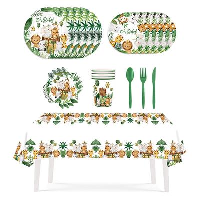Spot Jungle Animal Theme Set Tissue Paper Cup Paper Plate Tablecloth Party Disposable Decorations