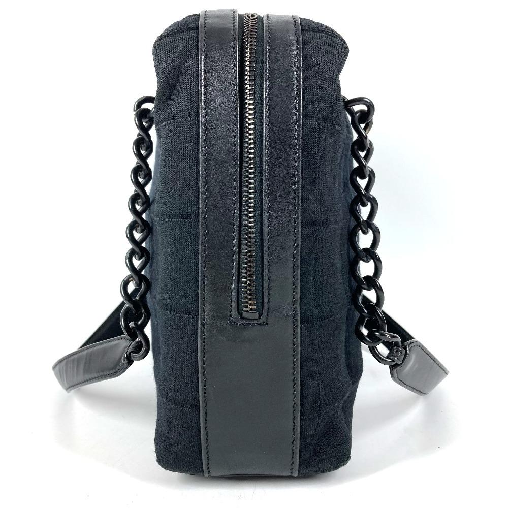 CHANEL CC Mark logo chocolate bar Tote Bag Shoulder Bag cotton / Leather Black