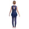 Girls Gymnastics Jumpsuit Shiny Rhinestones Sleeveless Keyhole Back Full Length Skirted Bodysuit