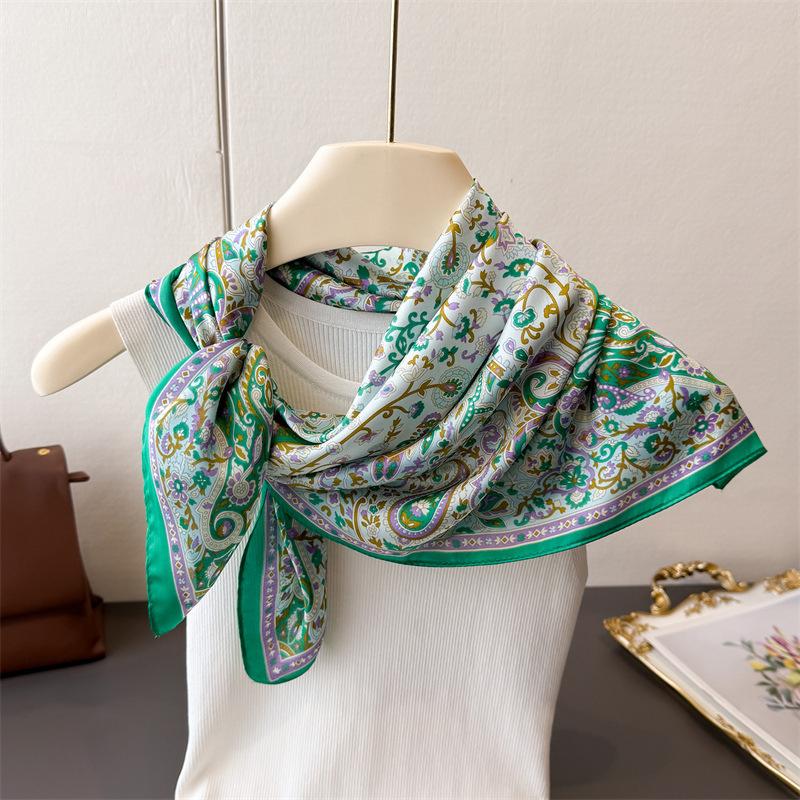Luxury Horse Print Female Silk Neck Scarf Square Hair Scarves Foulard Head Band Shawls Wraps Neckerchief Bandana Women