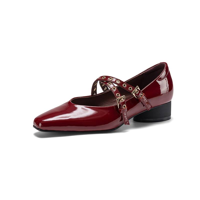 Krazing Pot Genuine Leather Square Toe Low Heels Summer Shoes Big Size 42 Buckle Straps Women Shallow Pumps