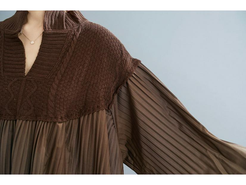 2024 Jesień Koreański Retro Dzianinowy Patchwork Plus Size Wyszczuplająca Koszula dla Kobiet