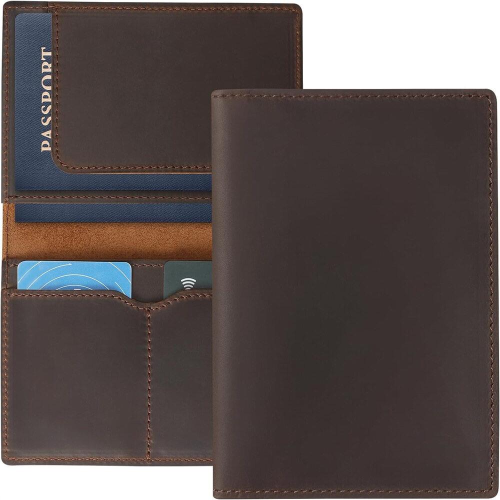 Durable Cowhide Retro Boarding Pass Passport Cover Handmade Crazy Horse Real Leather Card Holder Registration Ticket Organizer Travel Wallet