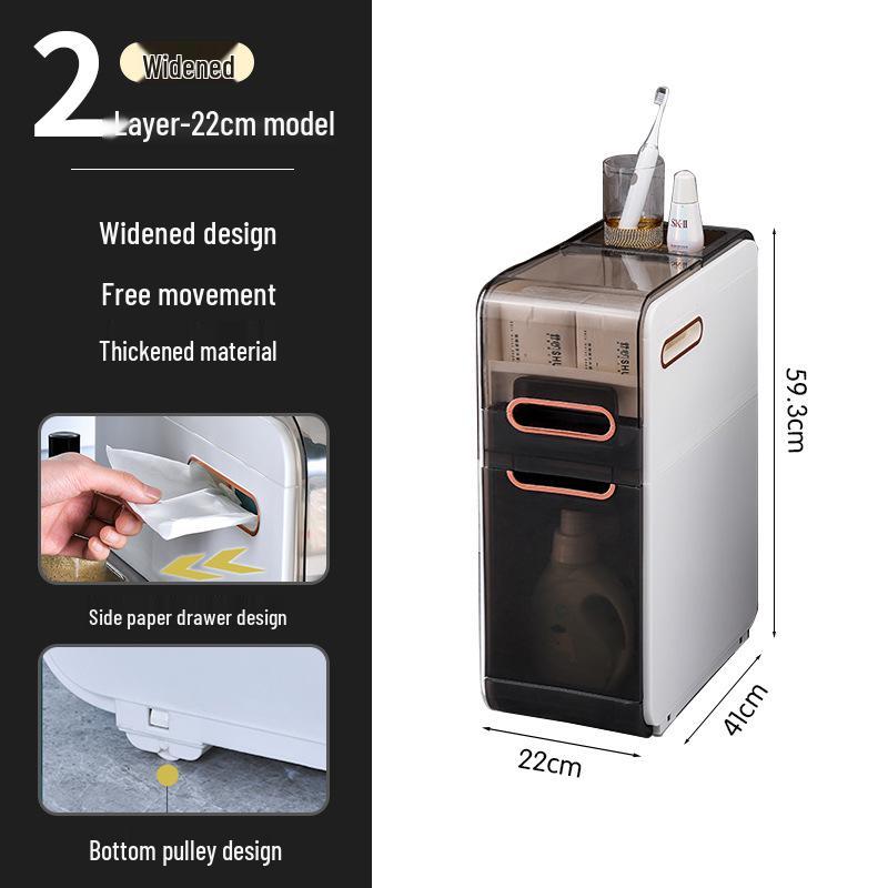 Luxury Bathroom Crevice Storage Rack Trolley - No Installation Required, Floor-Standing Cabinet.