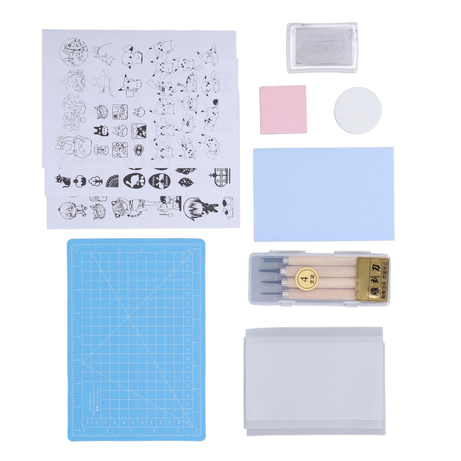 

Набор блоков для резьбы по резине A5 Синяя подушечка Острый нож DIY Удобная ручка Моющаяся печать