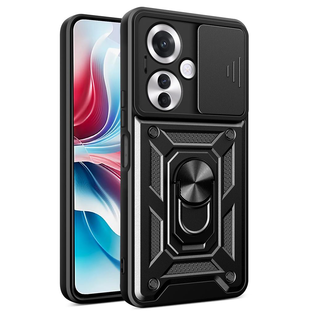For Oppo Reno11 F 5G Case Slide Camera Cover PC+TPU Kickstand Phone Protector